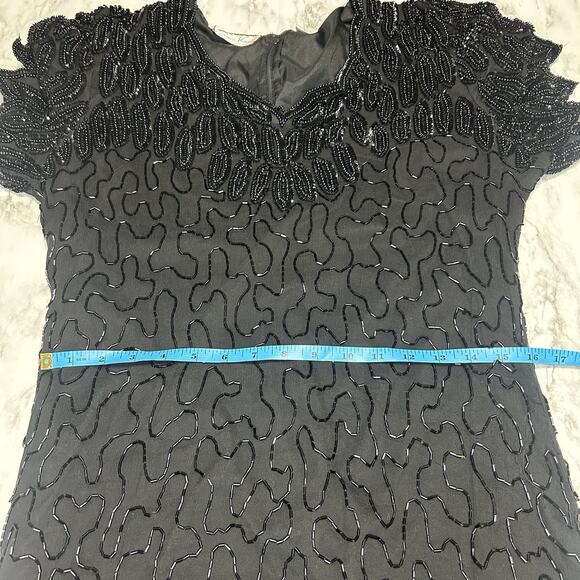 Vintage Laurence Kazar Silk Dress 2XL Black Beaded Sequin Elegant Formal Holiday - Picture 12 of 16